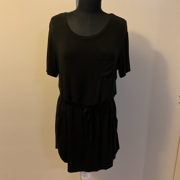 4. Cha Sor Black Shirt Dress Drawstring Waist Short Sleeve Keyhole Back Size M - Picture 2 of 8